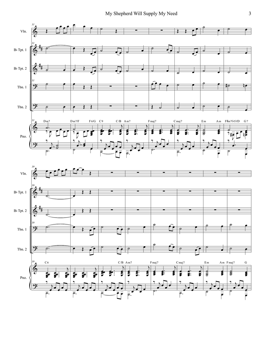 My Shepherd Will Supply My Need (for Brass Quartet and Piano - Alternate Version) Brass Quartet scores gallery preview page 4