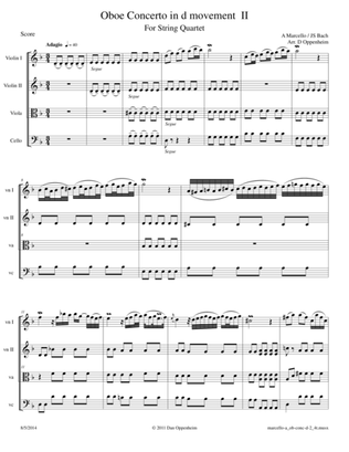 Marcello A: Oboe Concerto in d movement 2 (Adagio) arranged for String Quartet