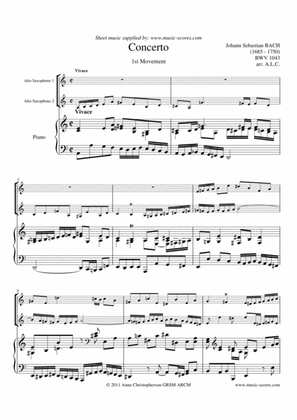 BWV 1043: Double Concerto 1st Movement - 2 Alto Saxophones and Piano