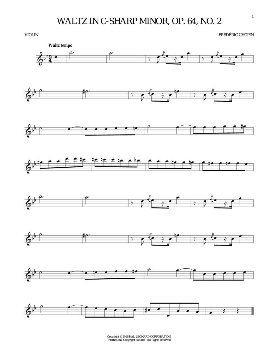 Waltz In C-Sharp Minor, Op. 64, No. 2 Violin Solo scores gallery preview page 1
