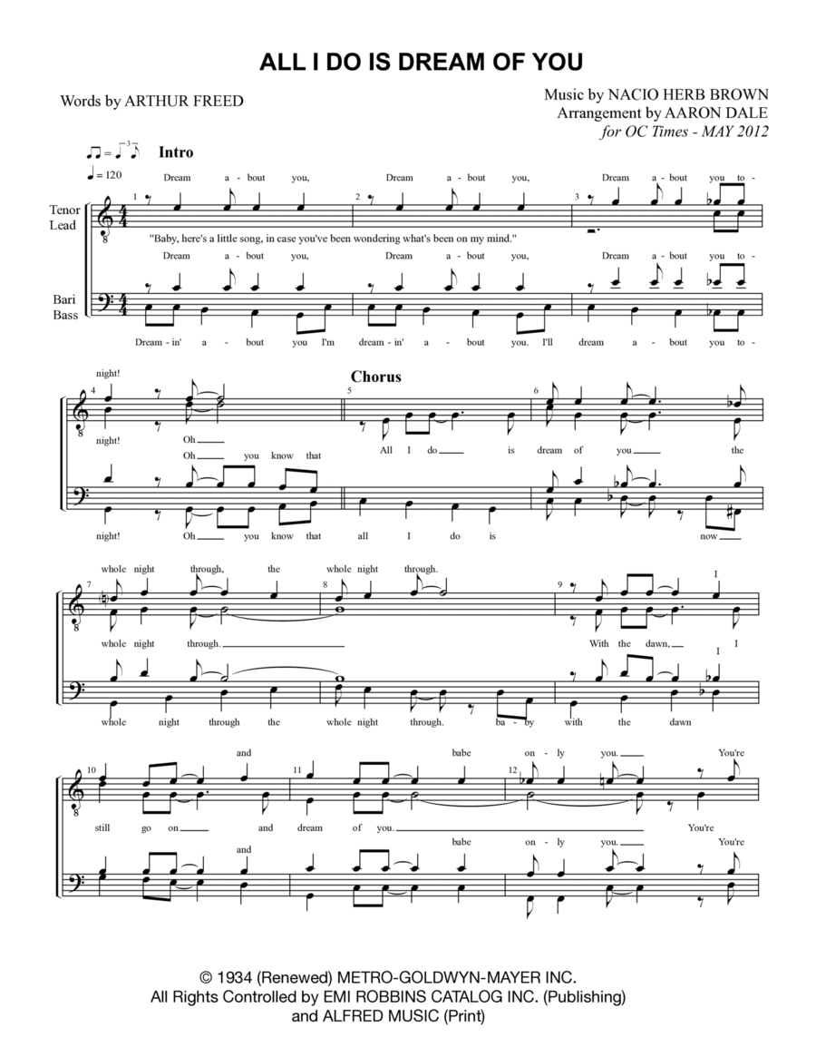 All I Do Is Dream Of You TTBB scores gallery preview page 1
