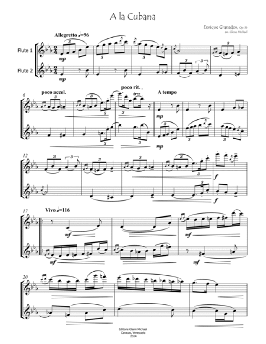 A La Cubana for Two Flutes Flute Duet scores gallery preview page 2