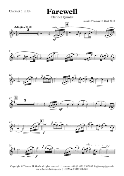 Farewell - Sad Ballad - Clarinet Quintet