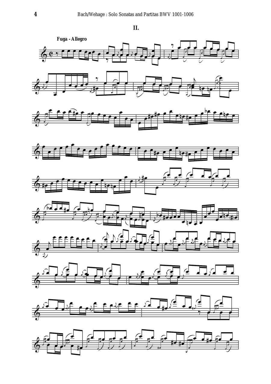 J. S. Bach: 6 Sonatas and Partitas for Solo Violin, BWV 1001-1006- arranged for solo clarinet Clarinet Solo scores gallery preview page 4