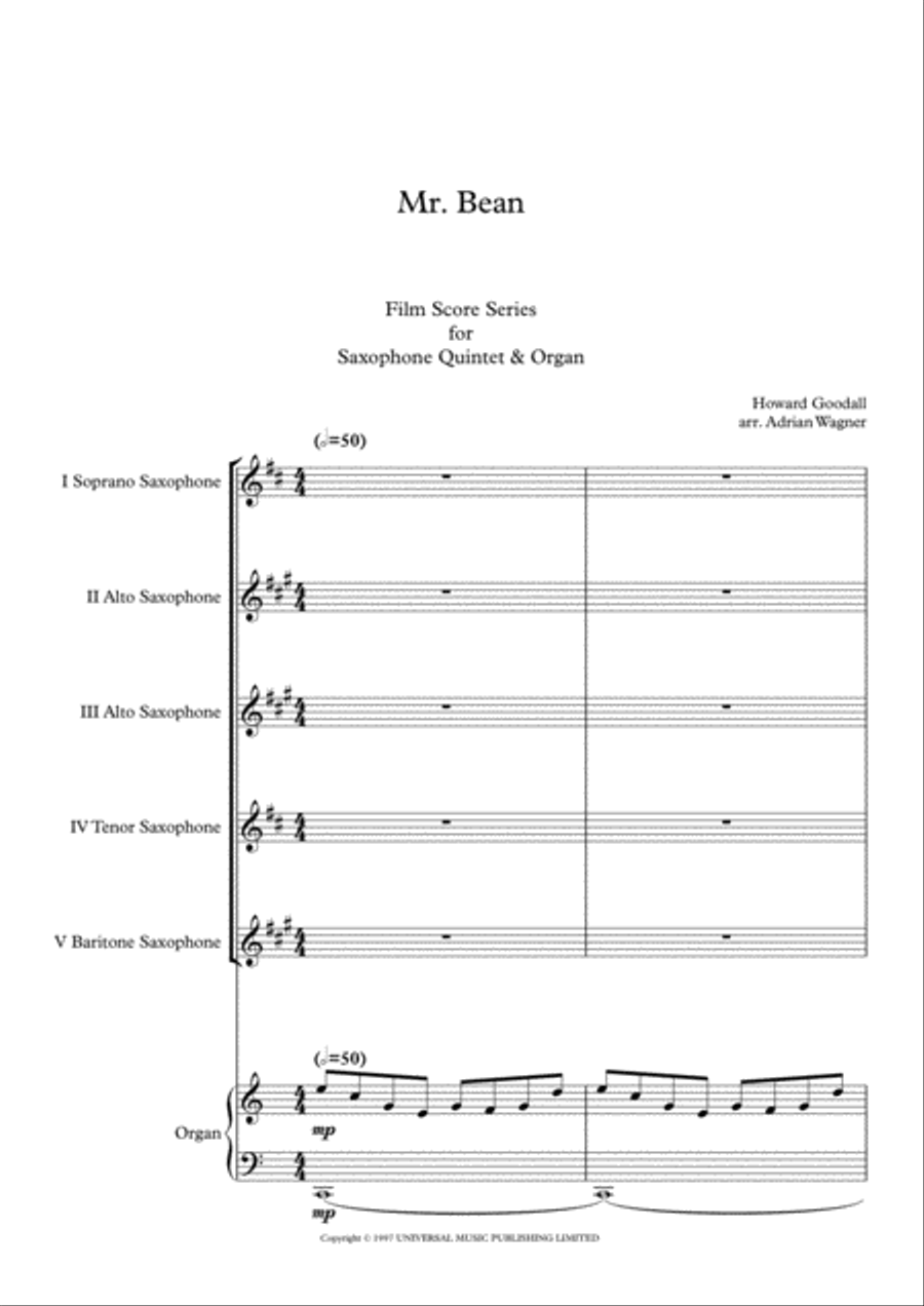 Mr. Bean Animated Series Theme Saxophone Quintet scores gallery preview page 3