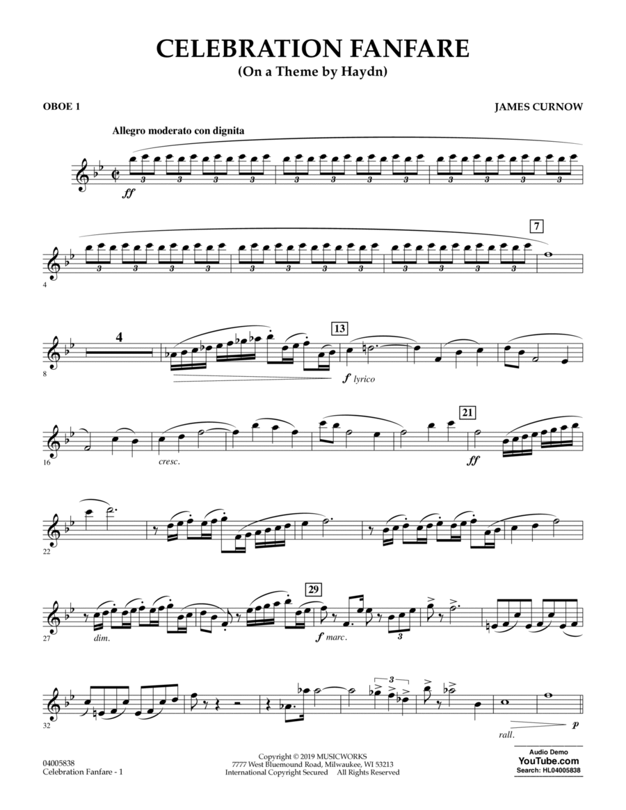 Celebration Fanfare (On a Theme by Haydn) - Oboe 1 Oboe scores gallery preview page 1