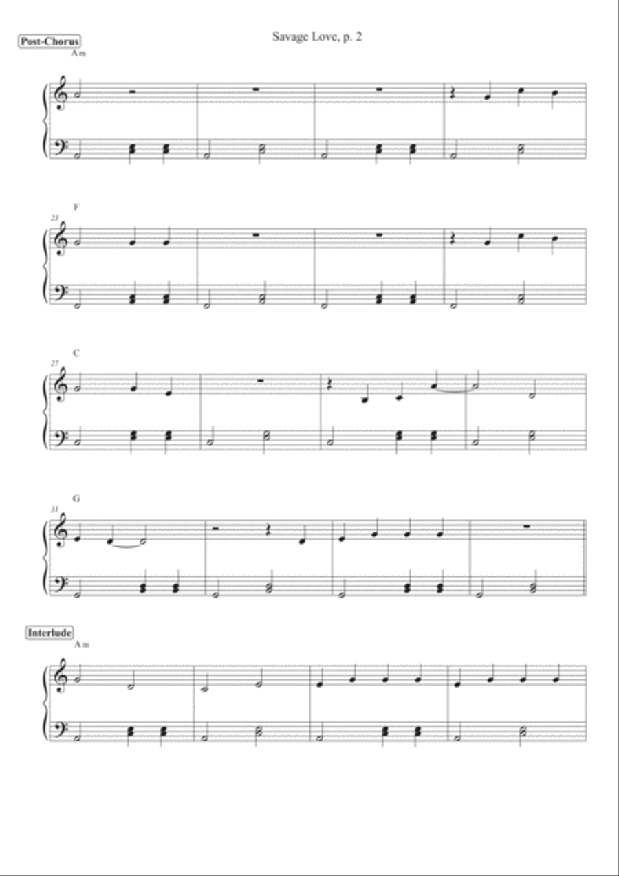 Savage Love Easy Piano scores gallery preview page 2