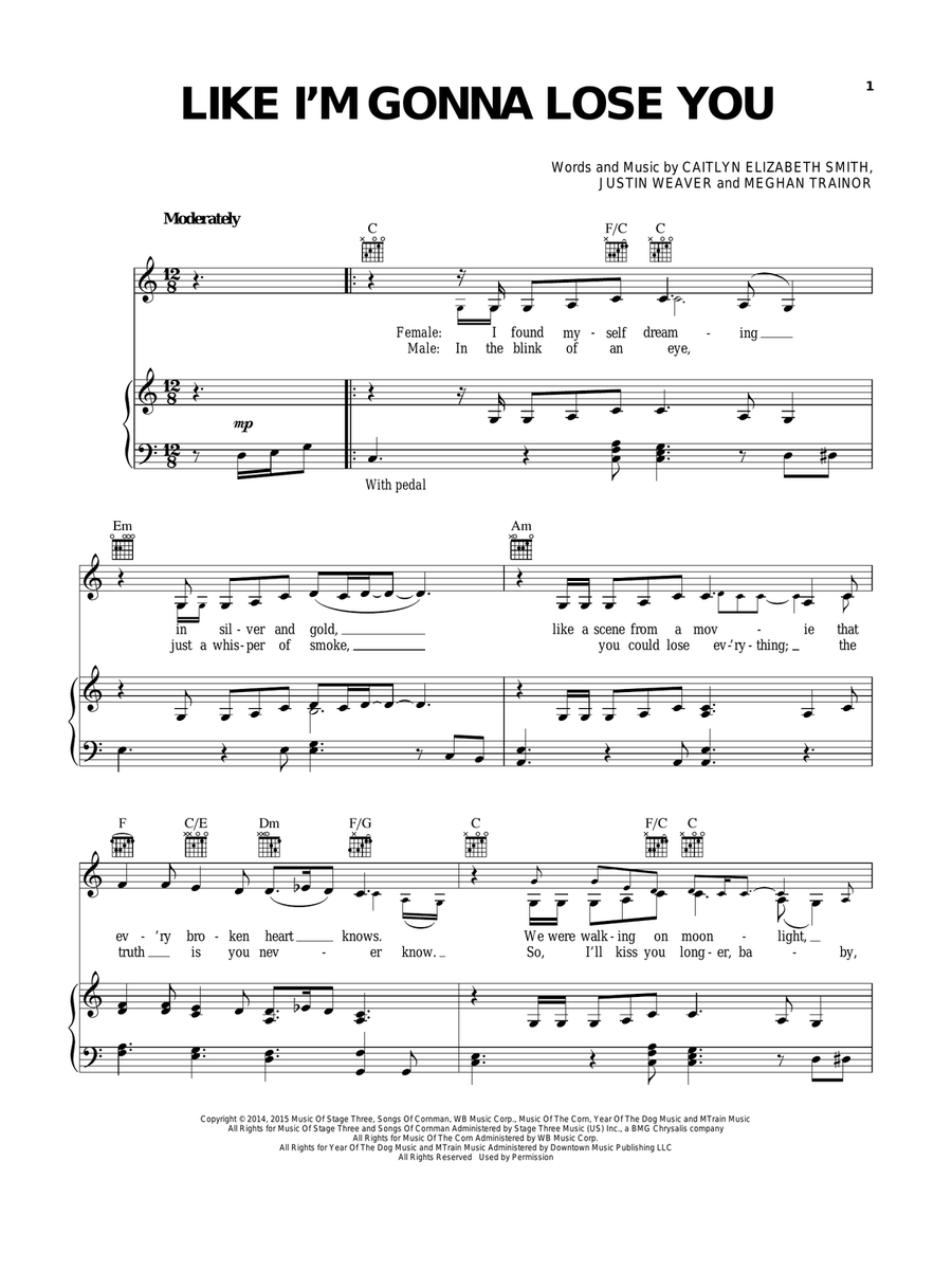 Like I'm Gonna Lose You Piano, Vocal, Guitar scores gallery preview page 1