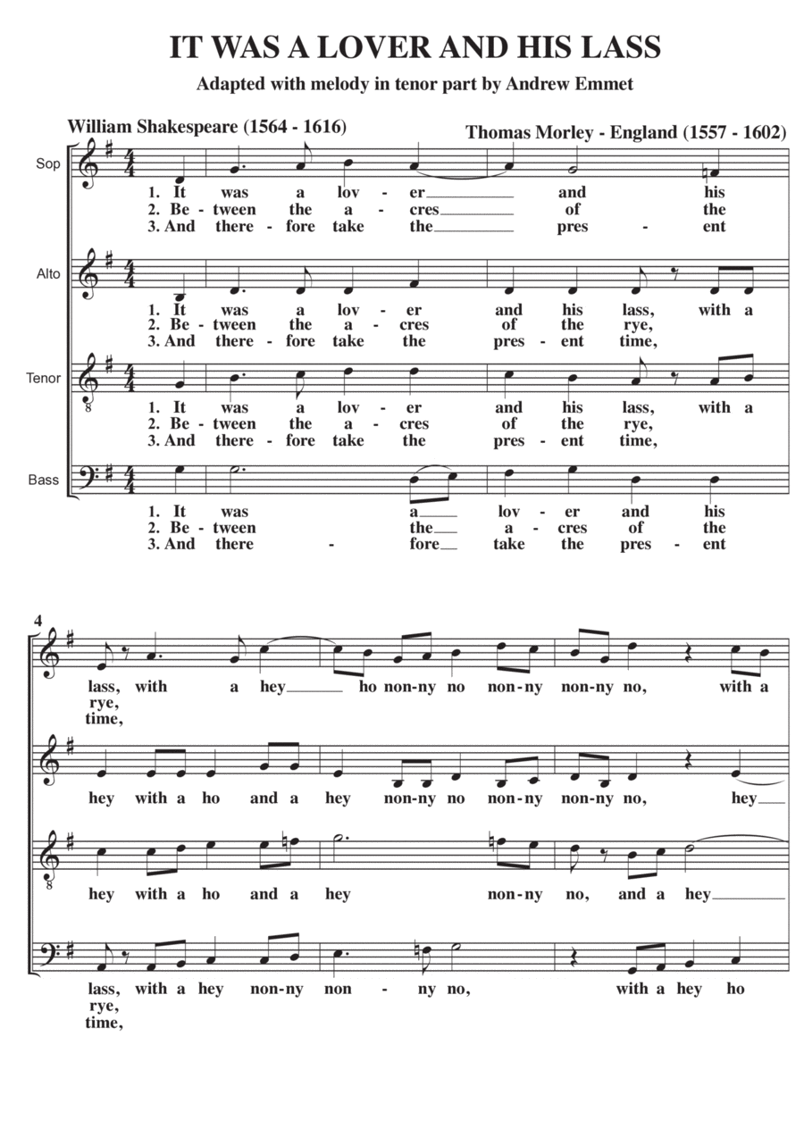 It Was A Lover And His Lass A Cappella SATB 4-Part scores gallery preview page 1
