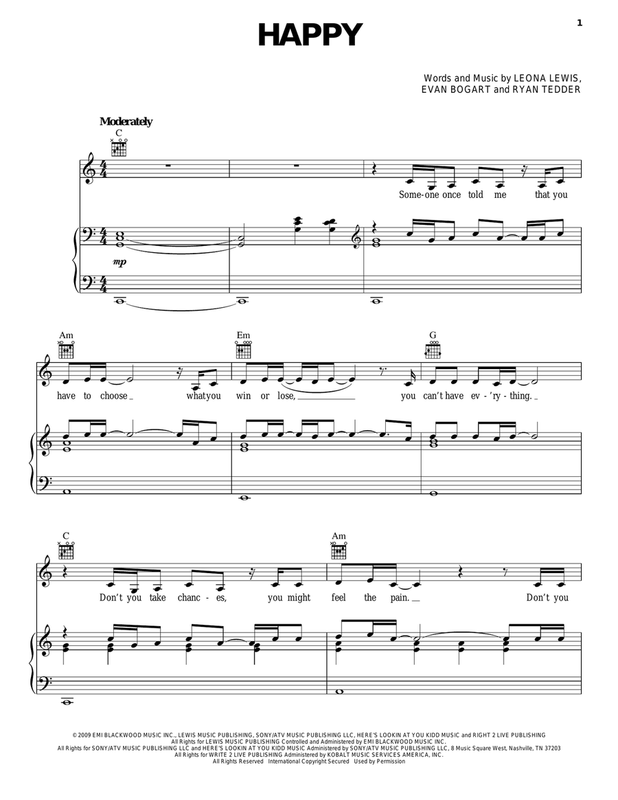 Happy Happy Piano, Vocal, Guitar scores gallery preview page 1