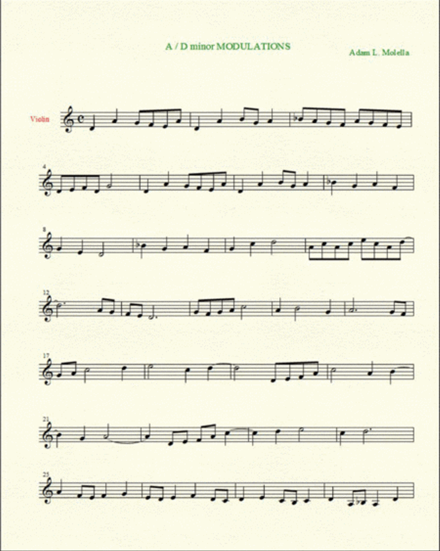 A / D minor Theme : NEW for solo violin : Position one : Easy yet sounds great ! Violin Solo scores gallery preview page 1