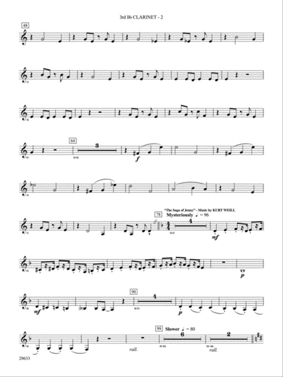 A Tribute to Kurt Weill: 3rd B-flat Clarinet Concert Band scores gallery preview page 2