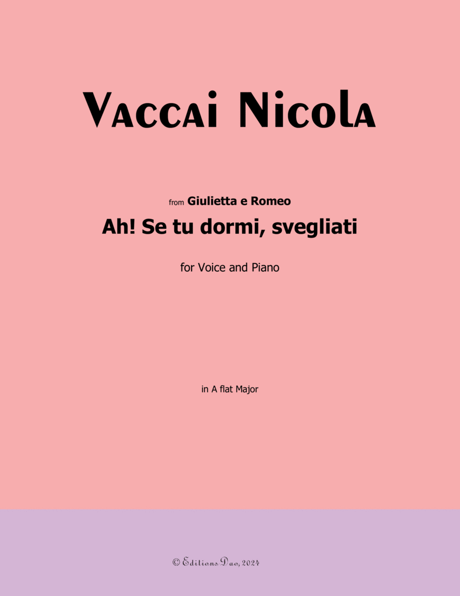 Ah! Se tu dormi,svegliati, by Vaccai Nicola, in A flat Major Voice scores gallery preview page 1