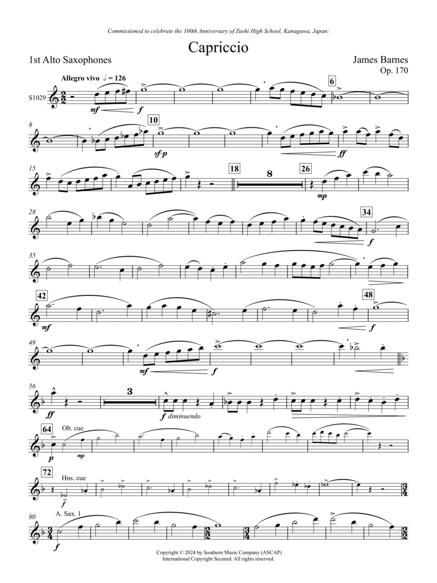 Capriccio, Op. 170 - Alto Saxophone 1 Concert Band scores gallery preview page 1