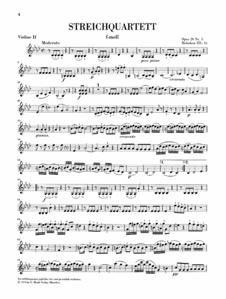 String Quartets, Vol. IV, Op. 20 (Sun Quartets) by Franz Joseph Haydn String Quartet - Sheet Music