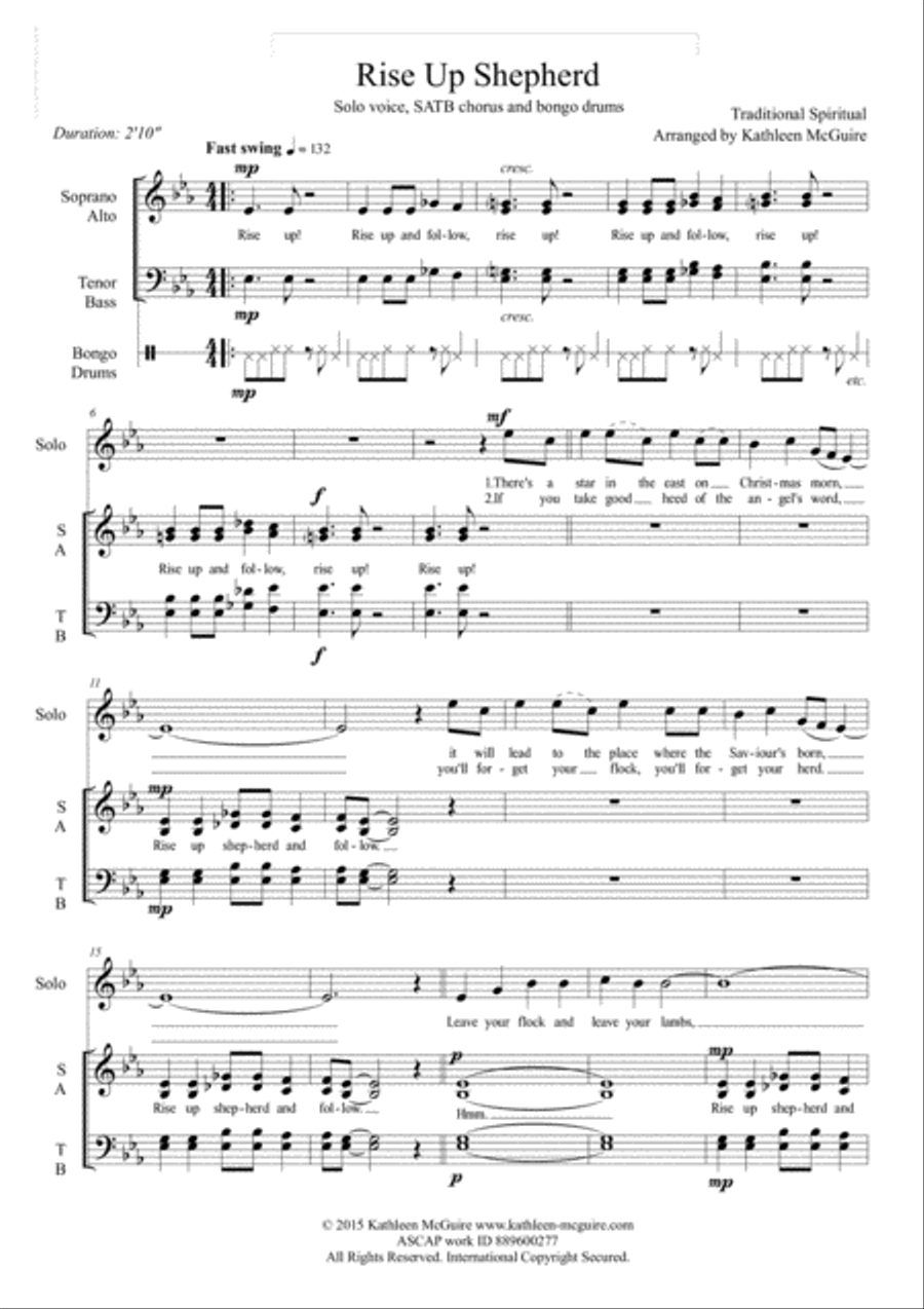 RISE UP SHEPHERD - traditional spiritual arr Kathleen McGuire (SATB a cappella, percussion) 4-Part scores gallery preview page 1