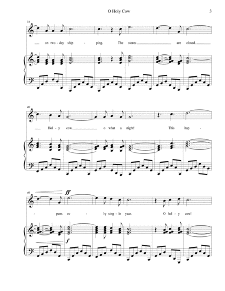 O Holy Cow (parody of O Holy Night) - for voice and piano in C major Voice Solo scores gallery preview page 3