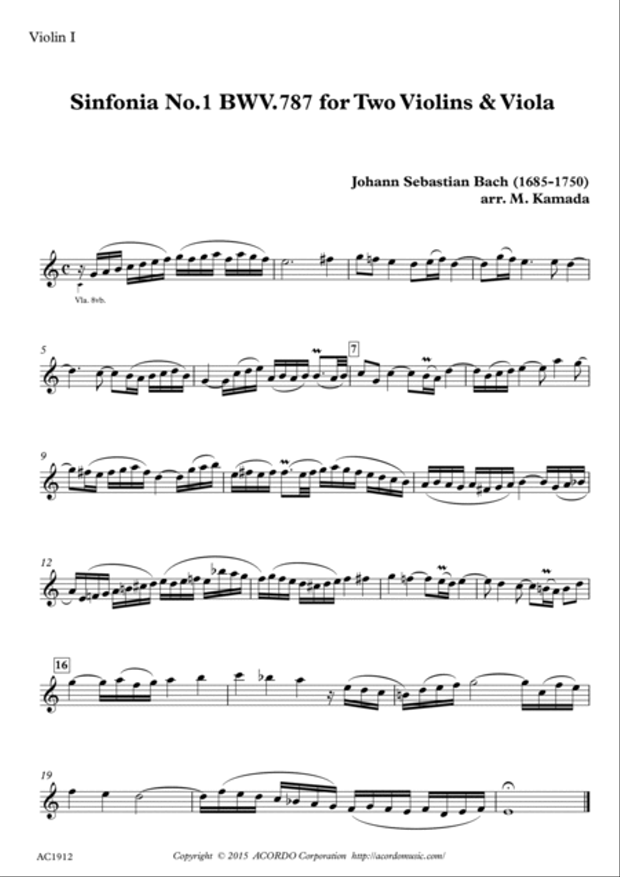 Sinfonia No.1 BWV.787 for Two Violins & Viola String Duet scores gallery preview page 3