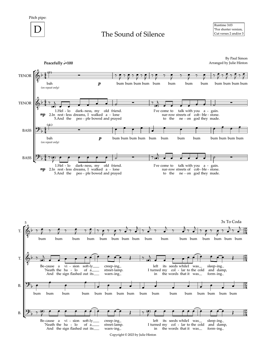 The Sound Of Silence TTBB scores gallery preview page 2
