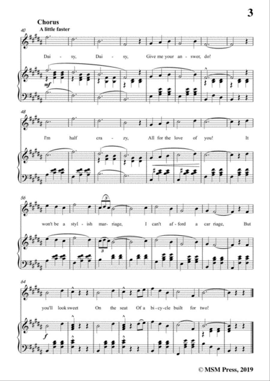 Henry Dacre-Daisy Bell,in B Major,for Voice and Piano Voice Solo scores gallery preview page 5