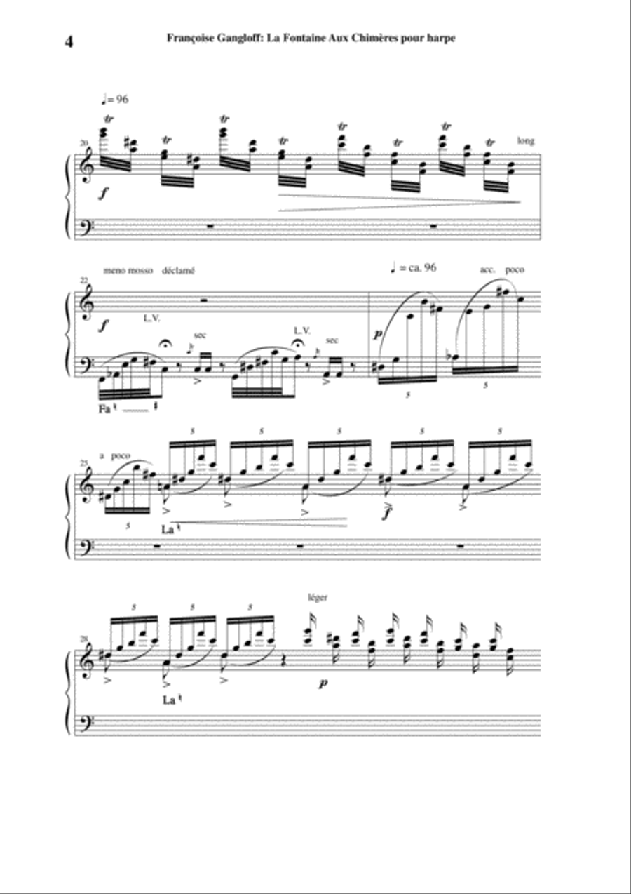 Françoise Gangloff: La Fontaine Aux Chimères for harp Harp scores gallery preview page 4
