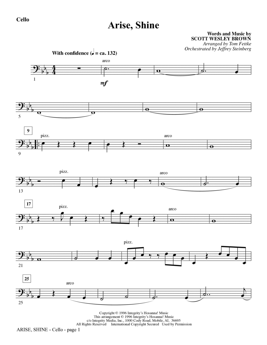 Arise, Shine (arr. Tom Fettke) - Cello Choir scores gallery preview page 1