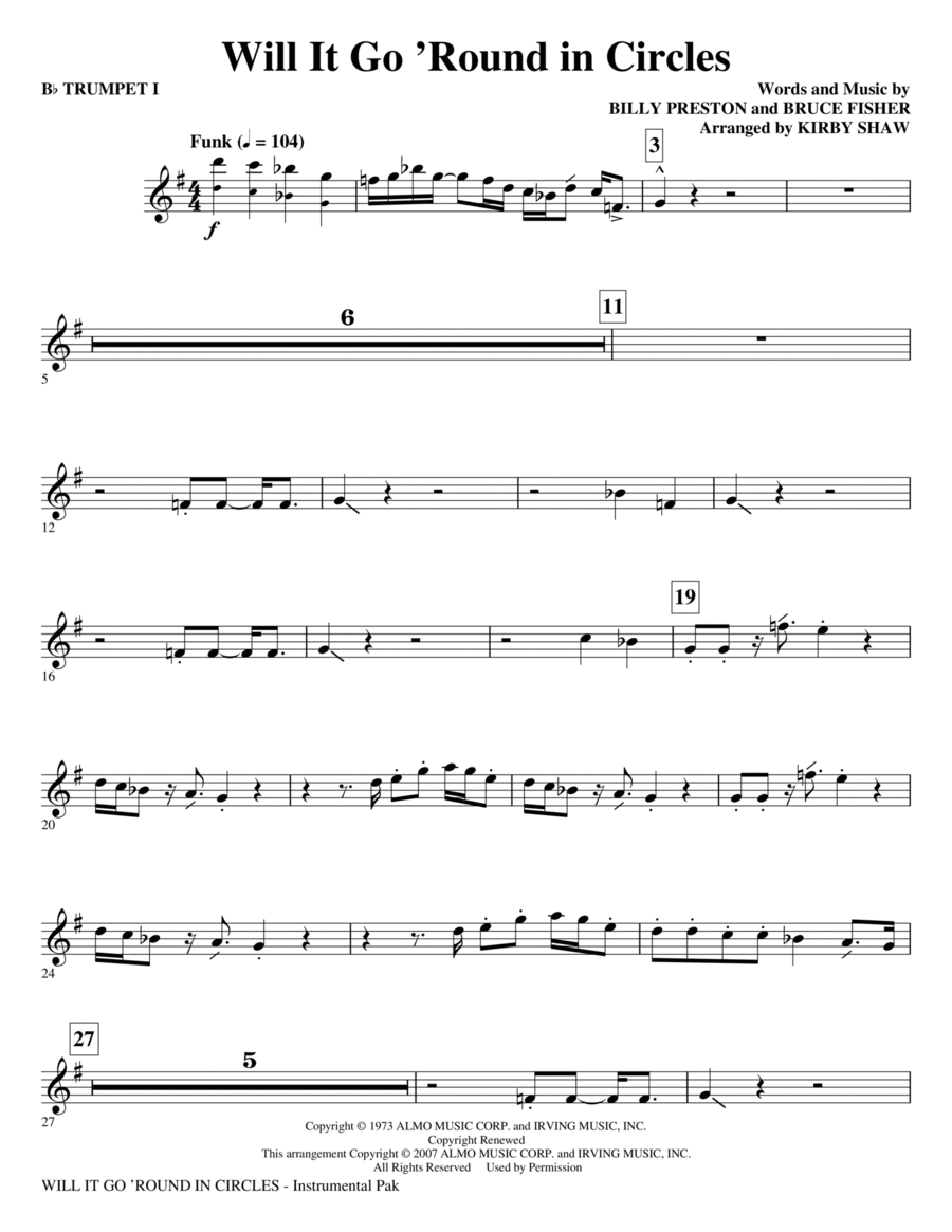 Will It Go Round In Circles Bb Trumpet 1