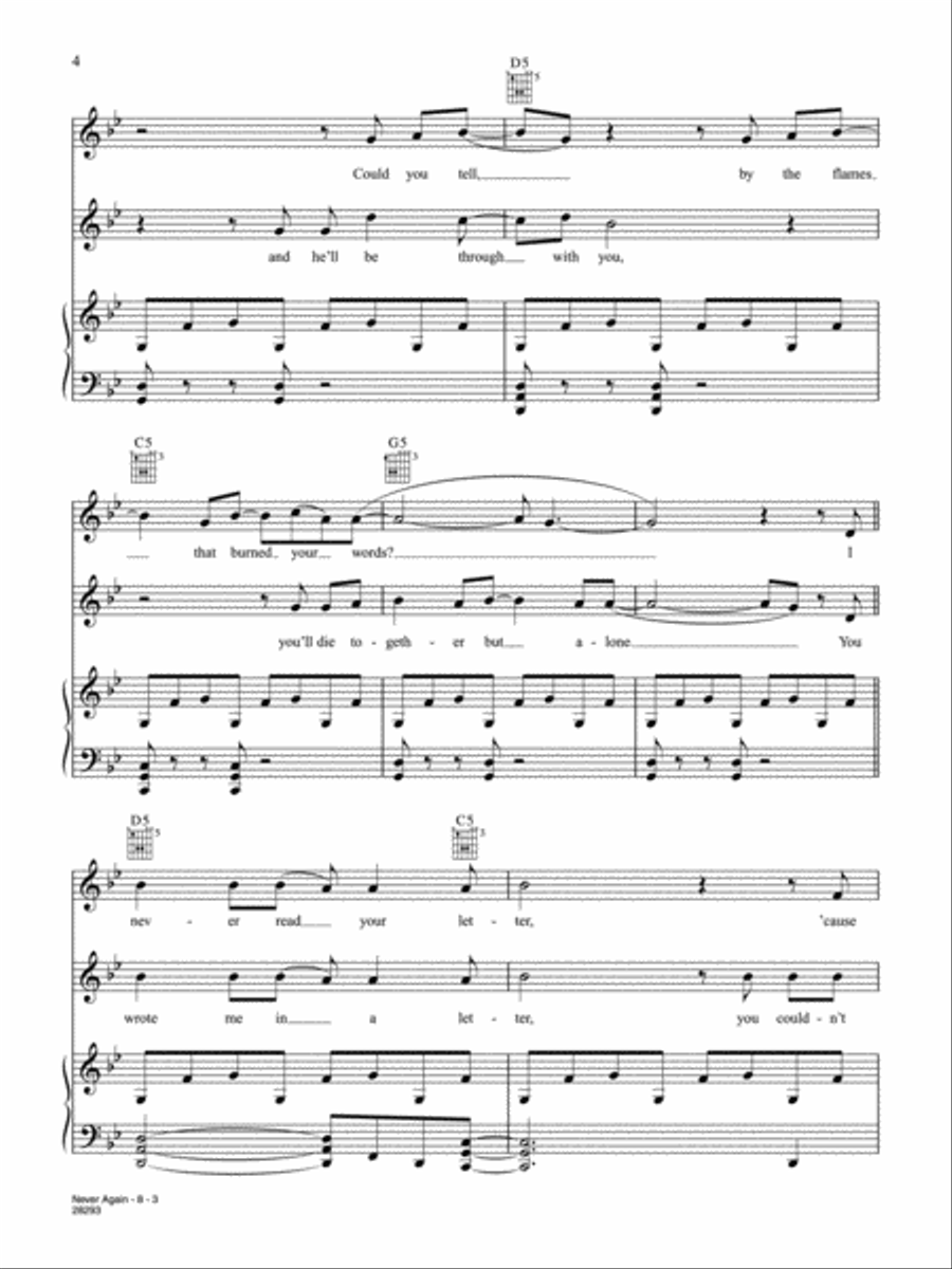 Never Again Never Again Piano, Vocal, Guitar scores gallery preview page 3