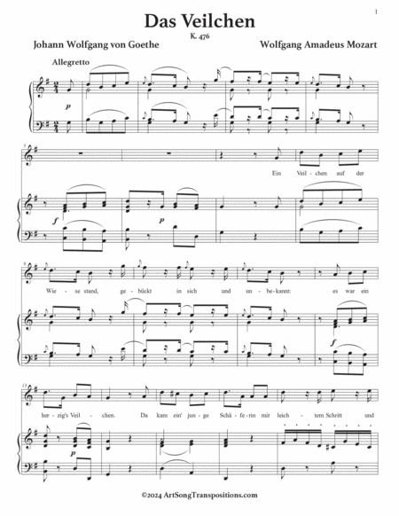 MOZART: Das Veilchen, K. 476 (transposed to G major)