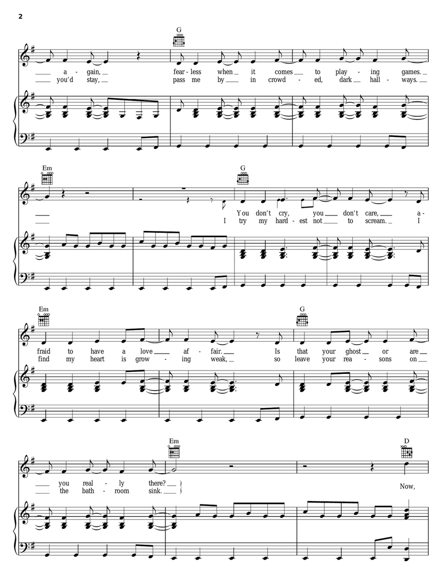Not Falling Apart Piano, Vocal, Guitar scores gallery preview page 2