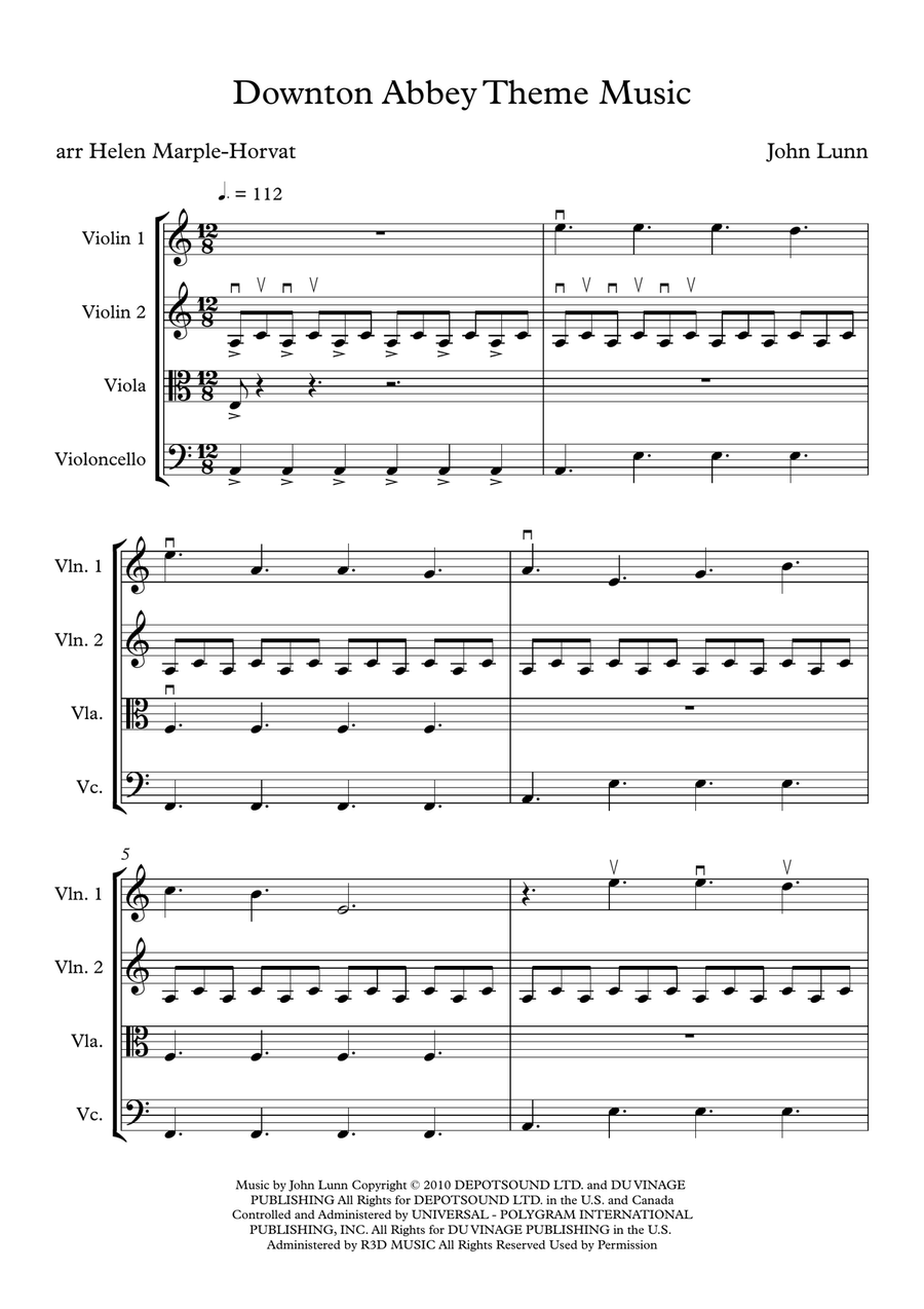 Downton Abbey (theme) String Quartet scores gallery preview page 5