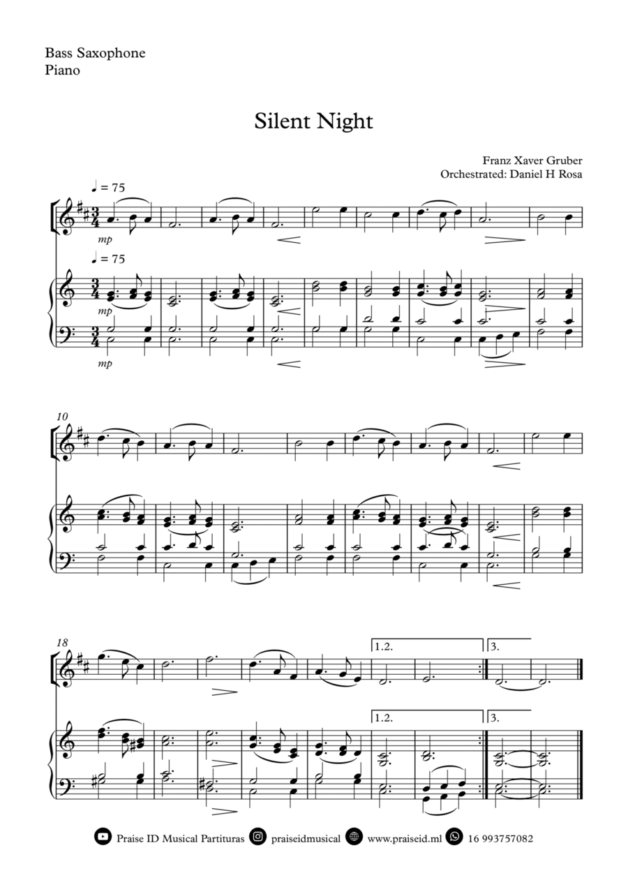 Silent Night - Christmas Carol - Bass Saxophone and Piano Piano scores gallery preview page 1