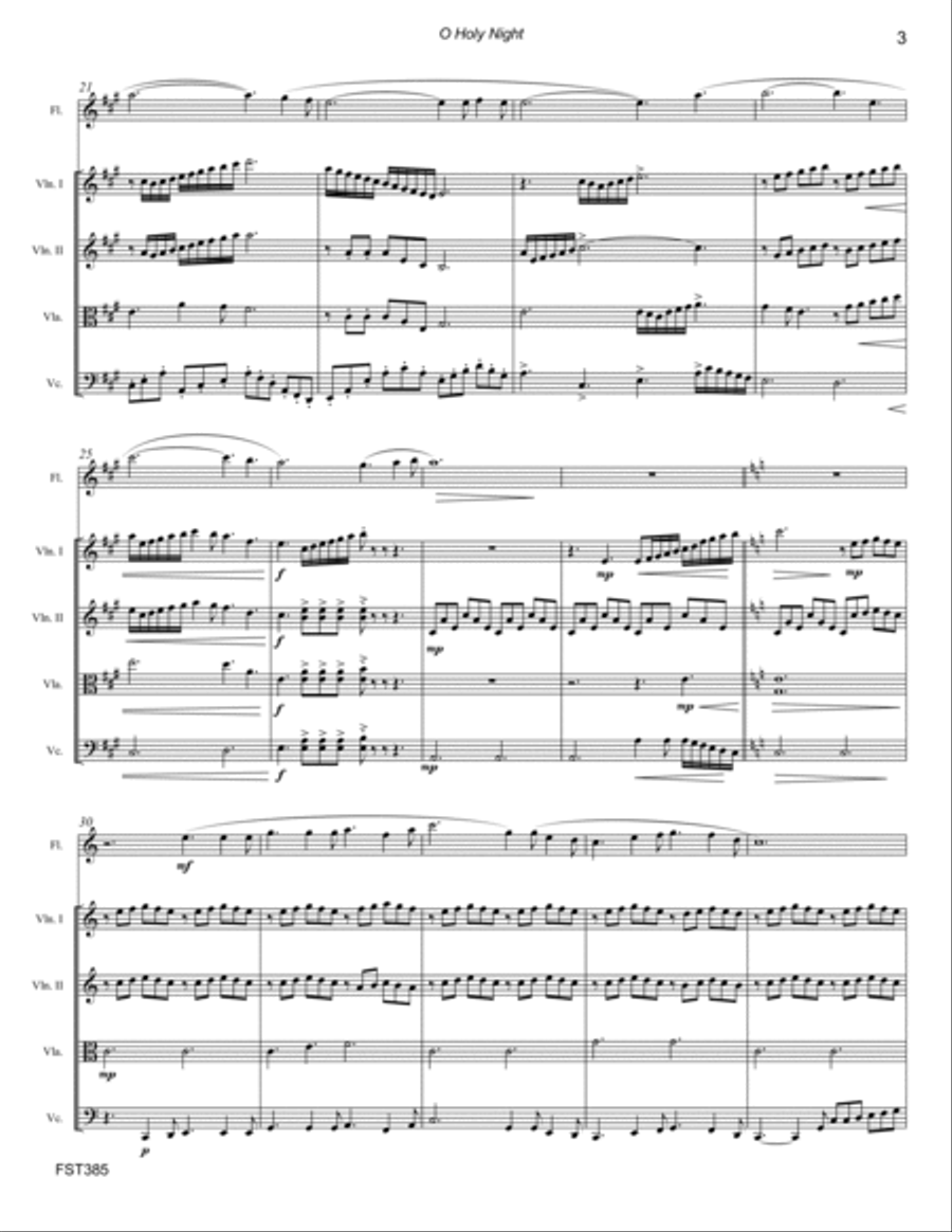 O HOLY NIGHT - FLUTE SOLO with STRING QUARTET accompaniment Chamber Orchestra scores gallery preview page 3