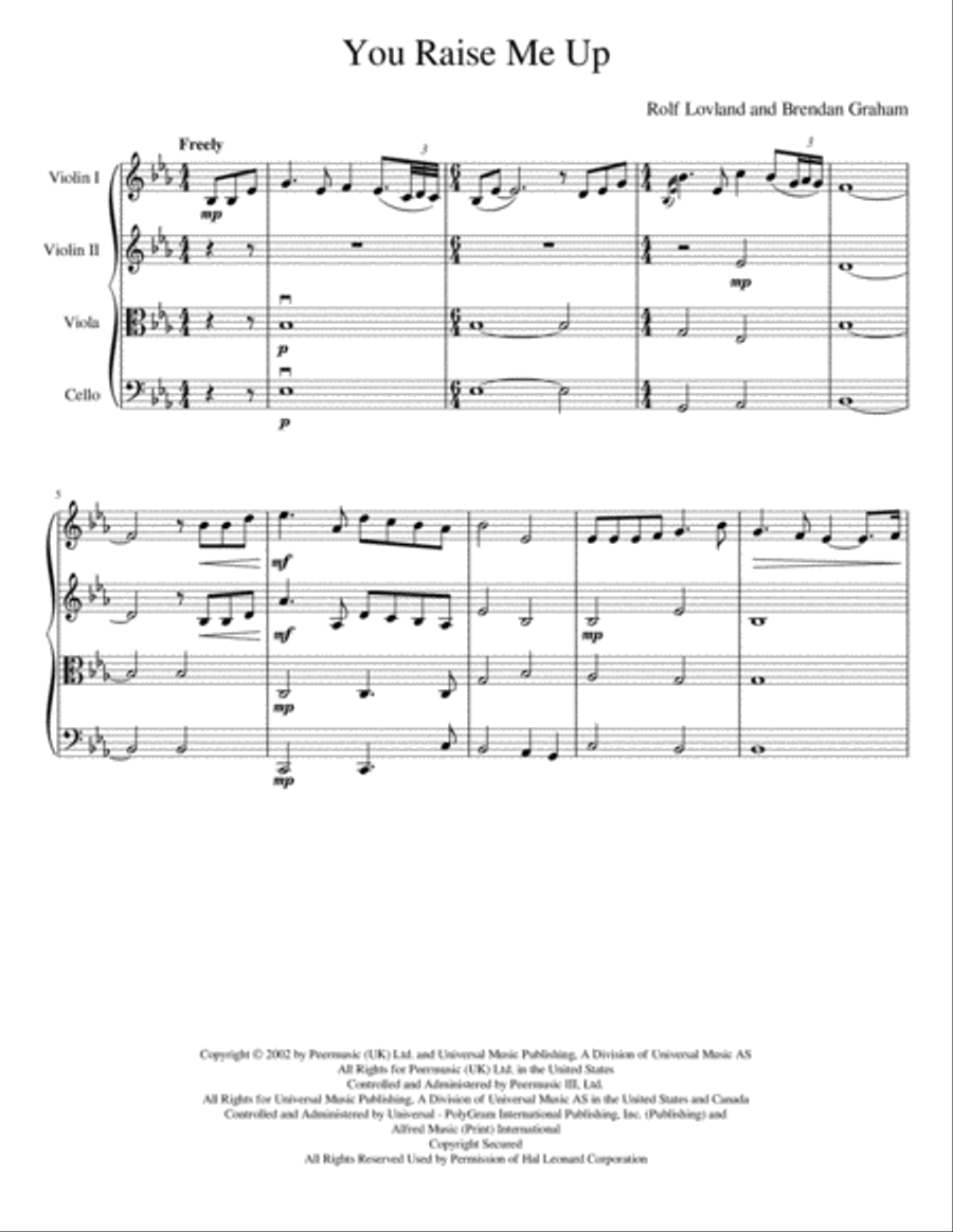 You Raise Me Up You Raise Me Up String Quartet scores gallery preview page 2