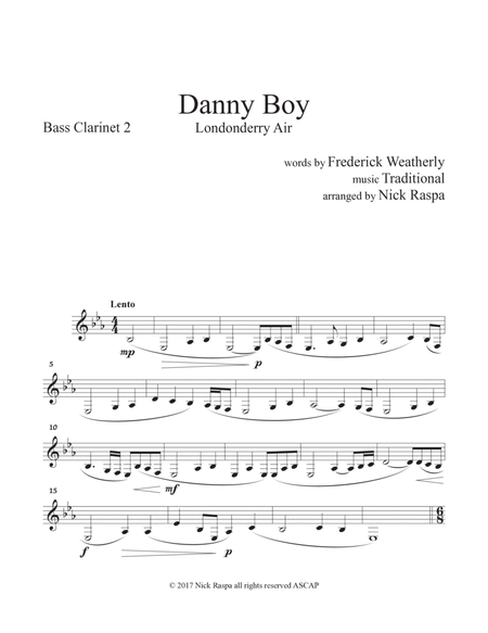 Danny Boy for Clarinet Quintet - B flat Bass Clarinet 2 part