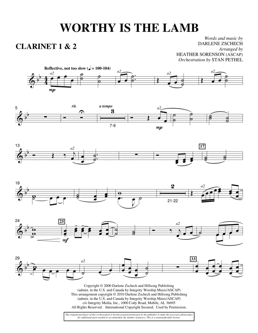 Worthy Is The Lamb - Bb Clarinet 1,2 Choir scores gallery preview page 1