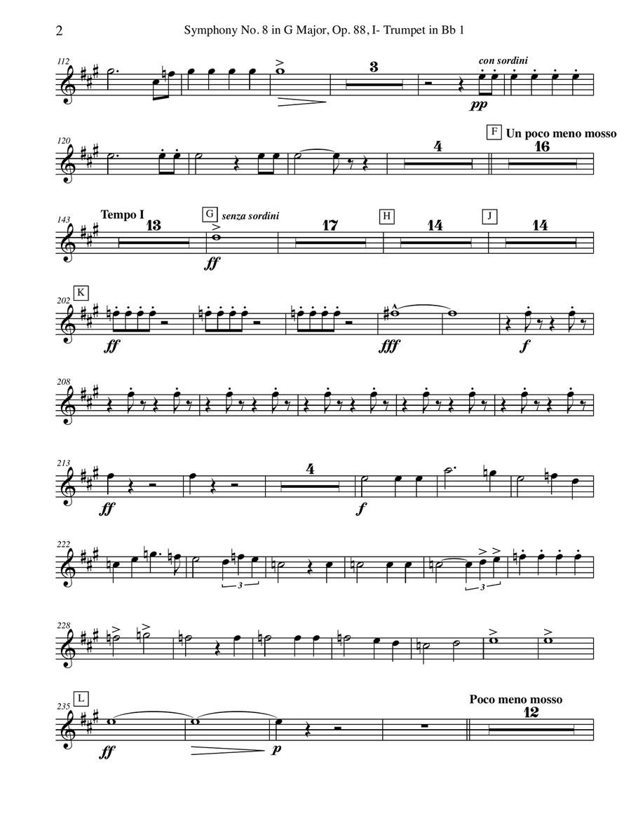 Dvorak Symphony No. 8, Movement I - Trumpet in Bb 1 (Transposed Part), Op. 88 B-Flat Trumpet scores gallery preview page 2