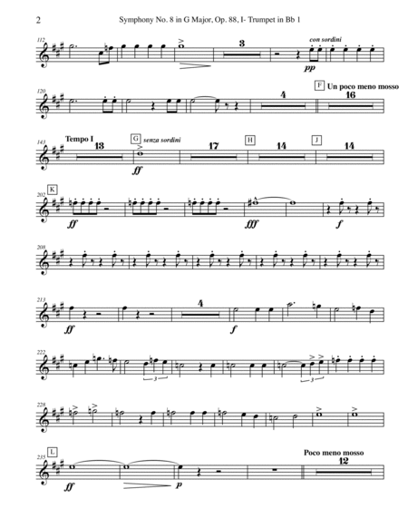Dvorak Symphony No. 8, Movement I - Trumpet in Bb 1 (Transposed Part), Op. 88