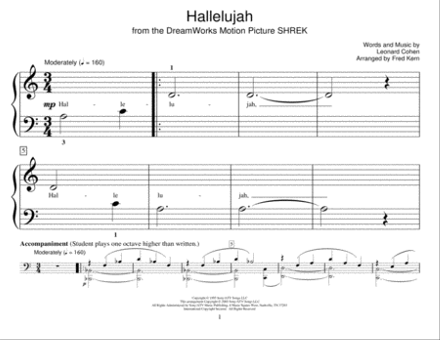 Hallelujah Piano Method scores gallery preview page 1