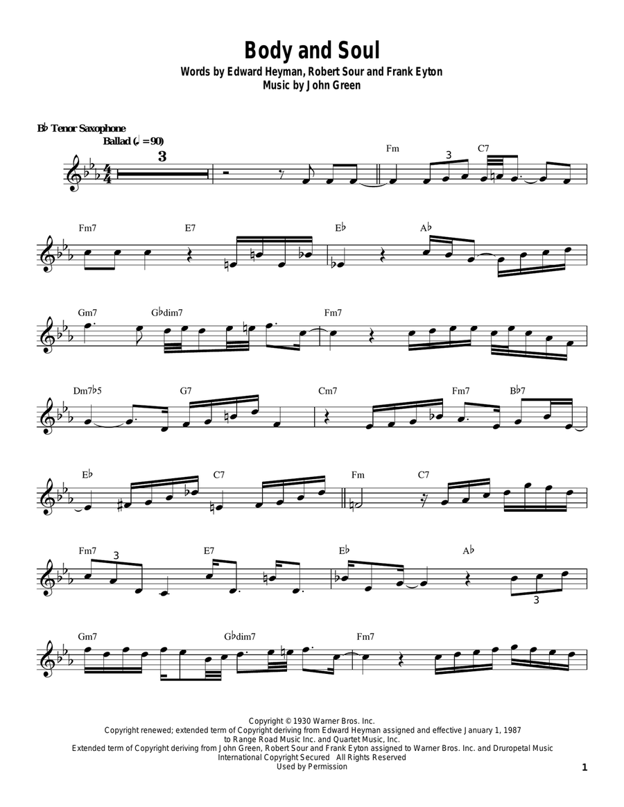 Body And Soul Tenor Saxophone scores gallery preview page 1