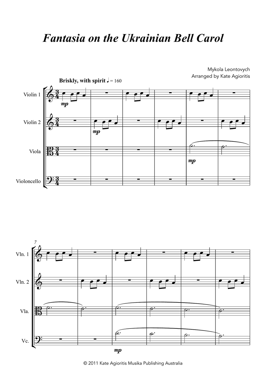 Fantasia on the Ukrainian Bell Carol - for String Quartet String Quartet scores gallery preview page 2