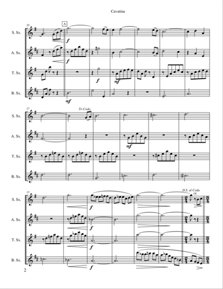 Cavatina Saxophone Quartet scores gallery preview page 2