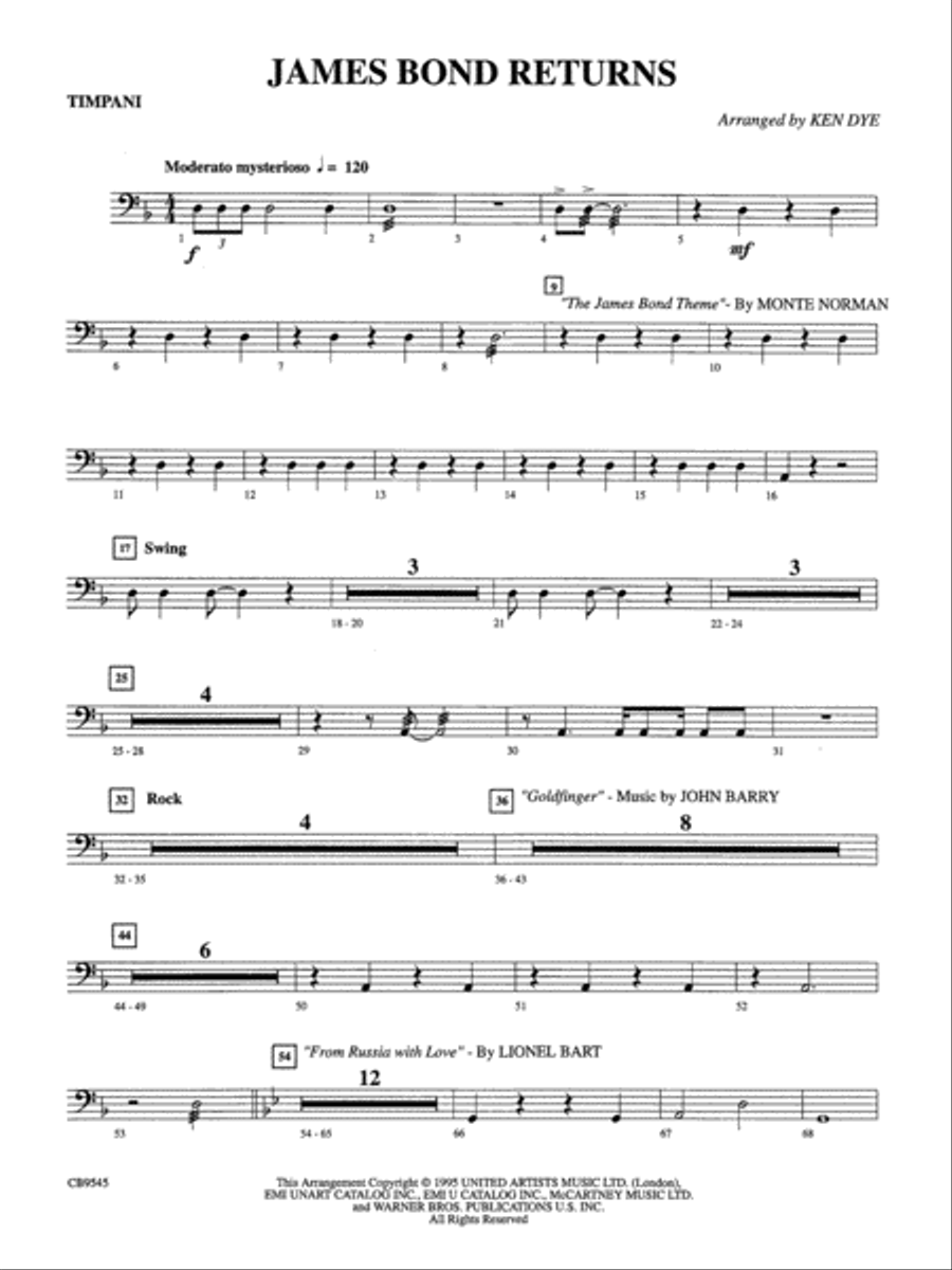 James Bond Returns: Timpani Concert Band scores gallery preview page 1
