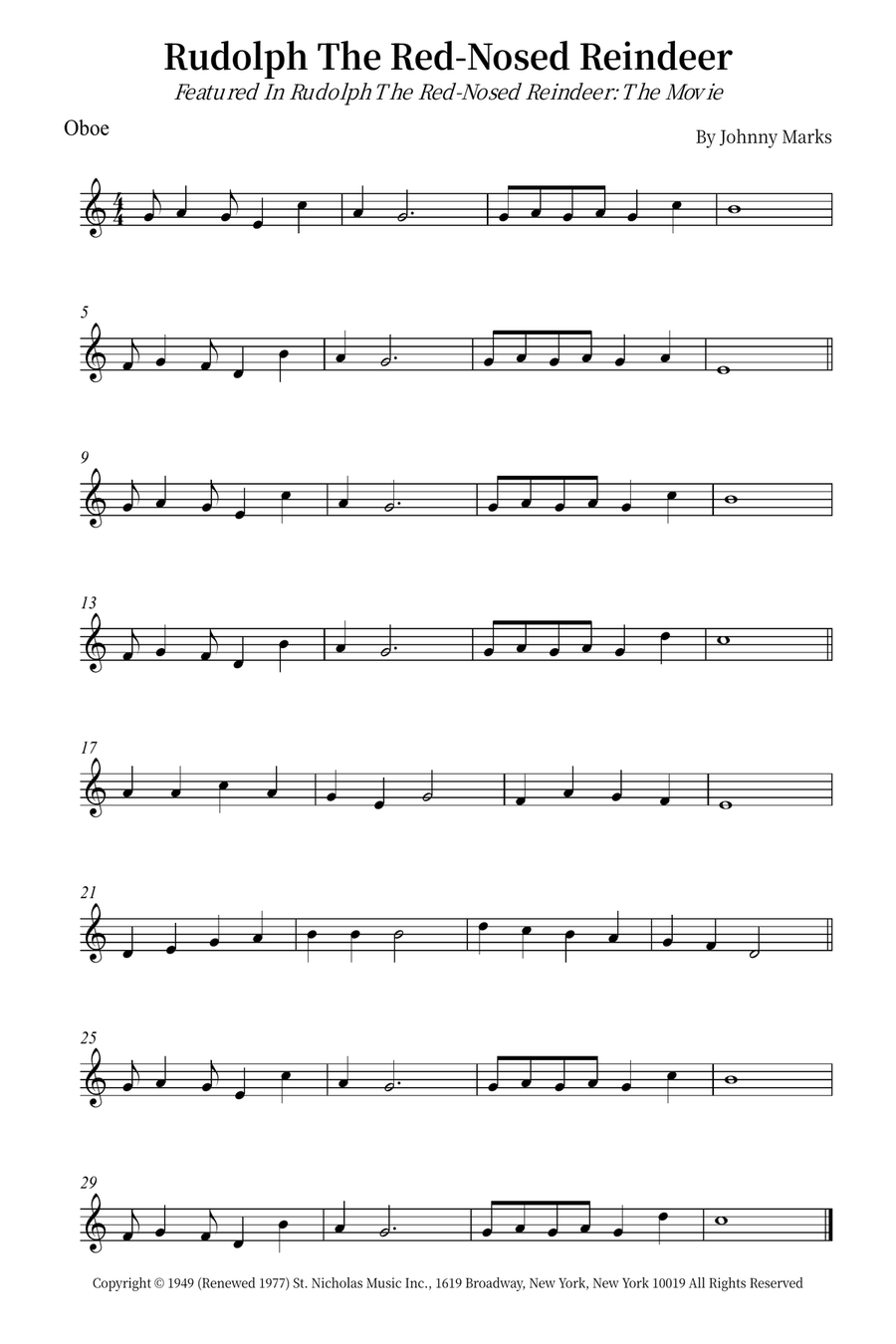 Rudolph The Red-Nosed Reindeer Oboe Solo scores gallery preview page 1