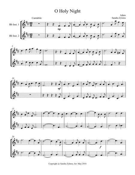 O Holy Night (treble Bb instrument duet, parts only) image number null