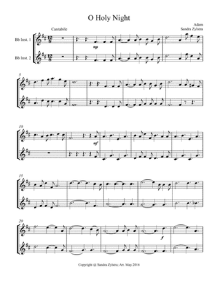 O Holy Night (treble Bb instrument duet, parts only)