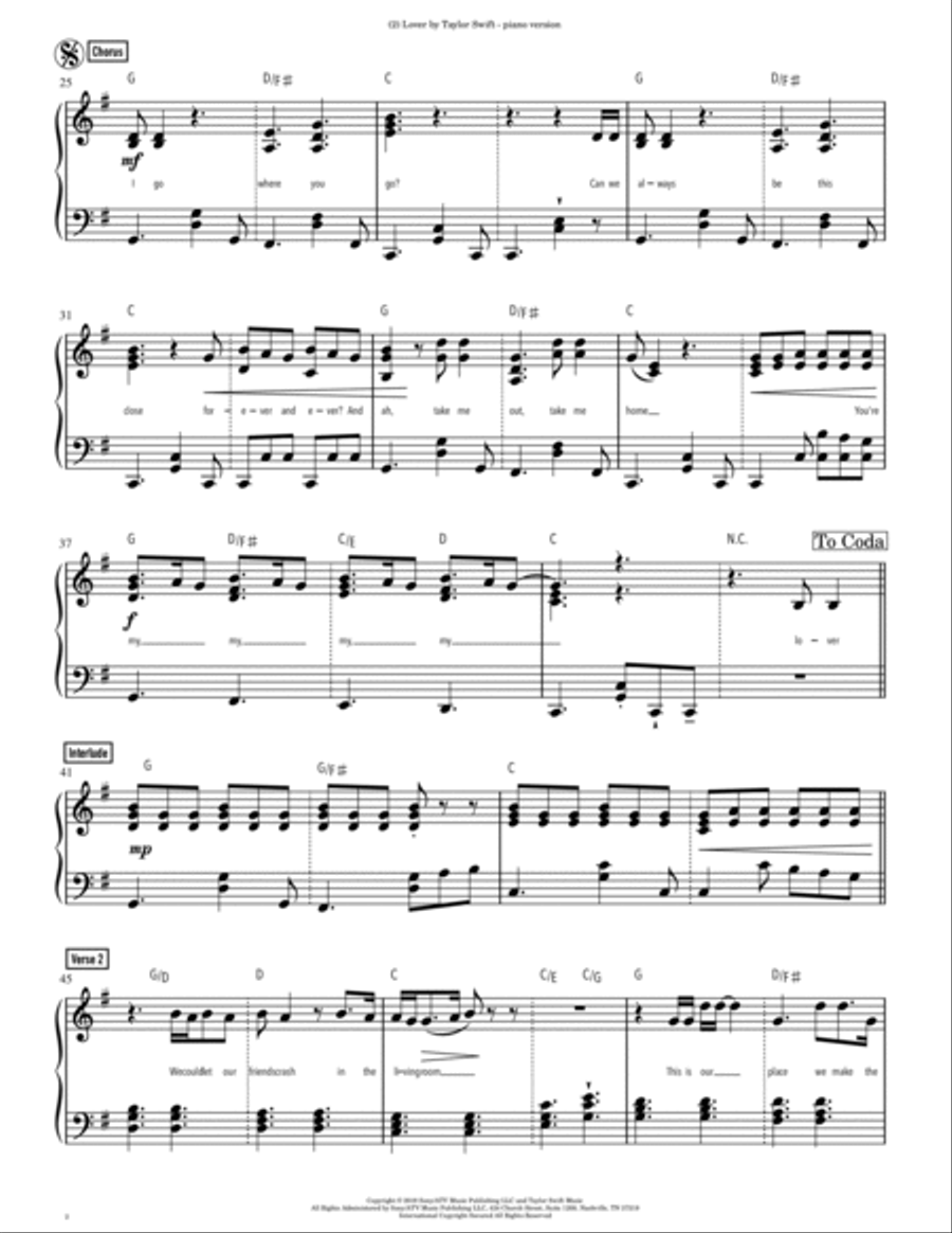 Lover Piano Solo scores gallery preview page 2