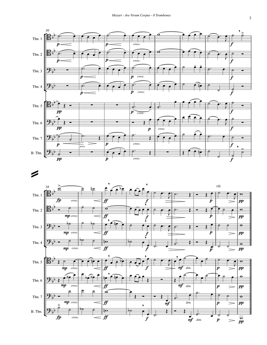 Ave Verum Corpus for 8 Trombones Brass Ensemble scores gallery preview page 3