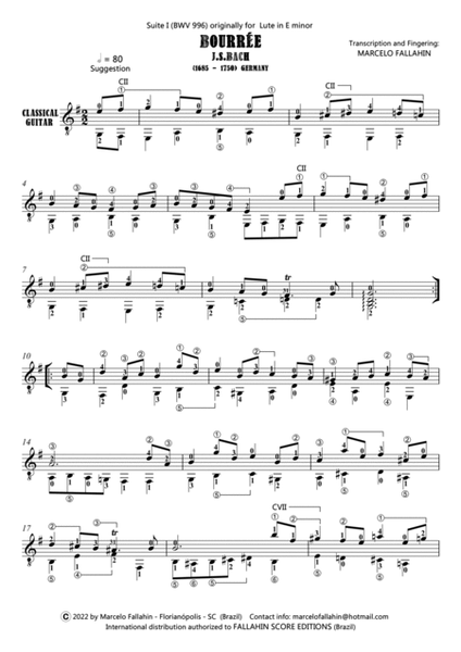 BOURRÉE - LUTE SUITE NºI - BWV 996 - J.S.BACH - FOR GUITAR SOLO image number null