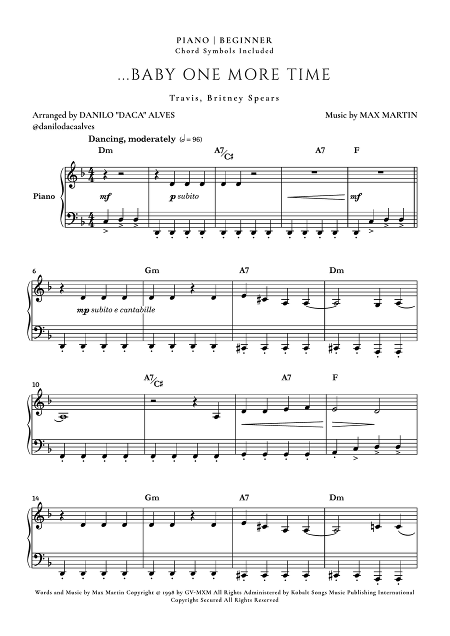 ...baby One More Time Easy Piano scores gallery preview page 1
